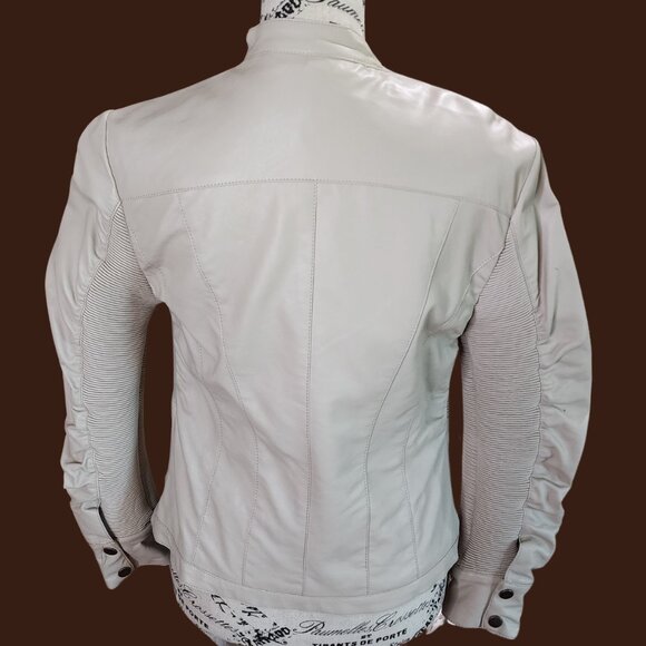 BAGATELLE NWOT Bone Color Leather-Look Motorcycle Jacket Size S/P - Picture 2 of 9